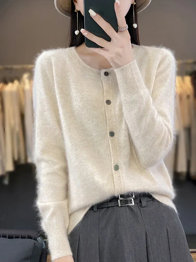 Damen-Mohairstrickjacke mit Knöpfen
