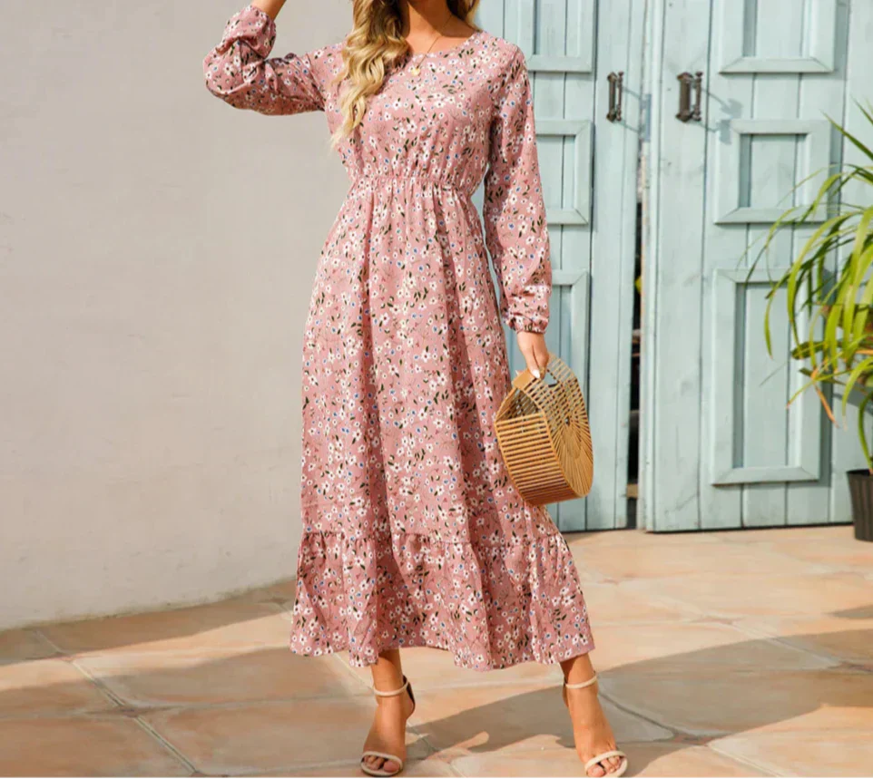 MODEGEIST Damen Maxi-Kleid Blumenmuster Fließend Verstellbare Träger