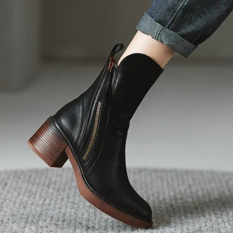 MODEGEIST Damen Ankle Boots Seitlicher Reißverschluss Robuste Sohle
