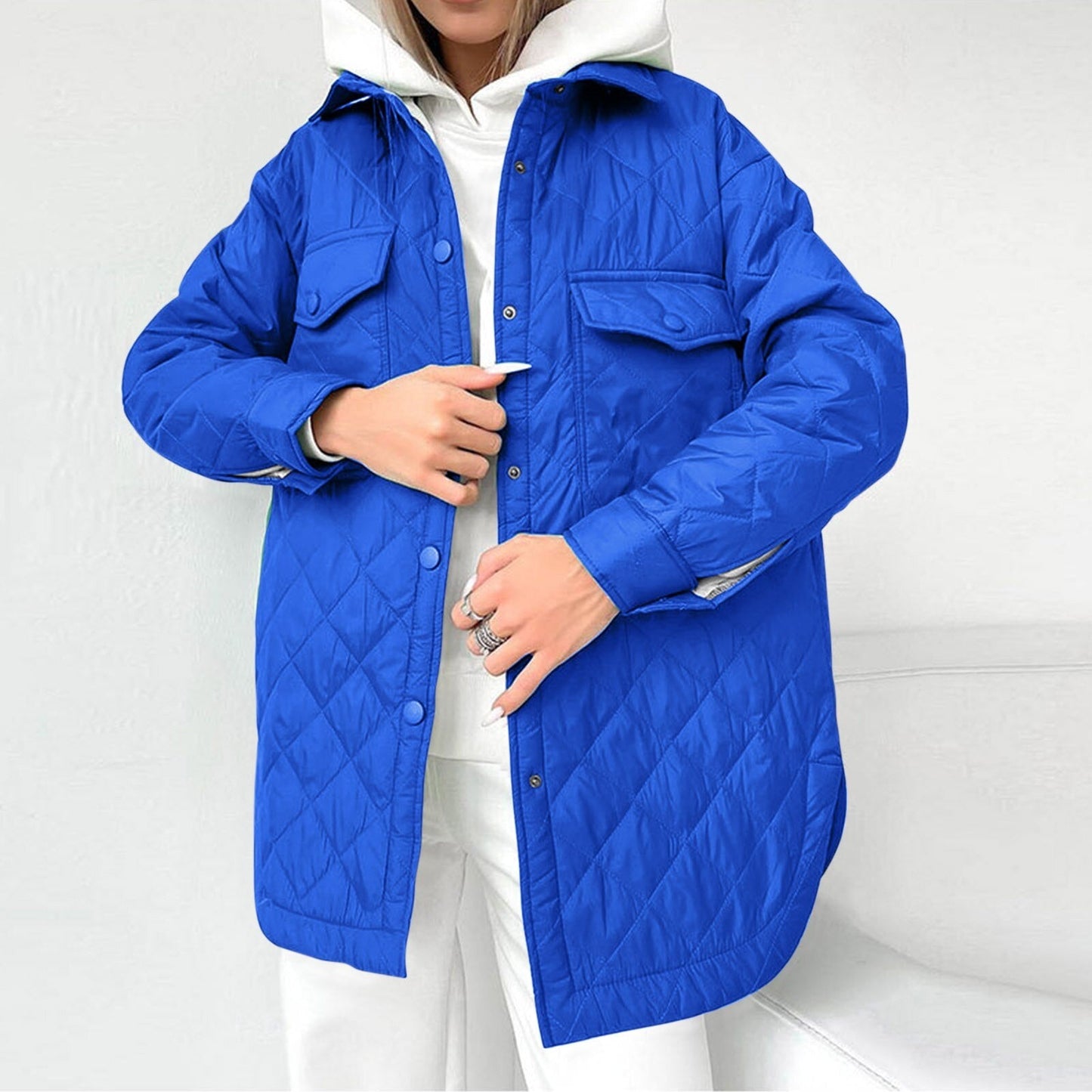ModeGeist | Lange Steppjacke mit Druckknopfverschluss für Frauen Ideal für Den Winter