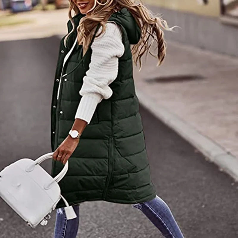 ModeGeist | Lange Pufferweste mit Kapuze Polyester Warm, Trendy