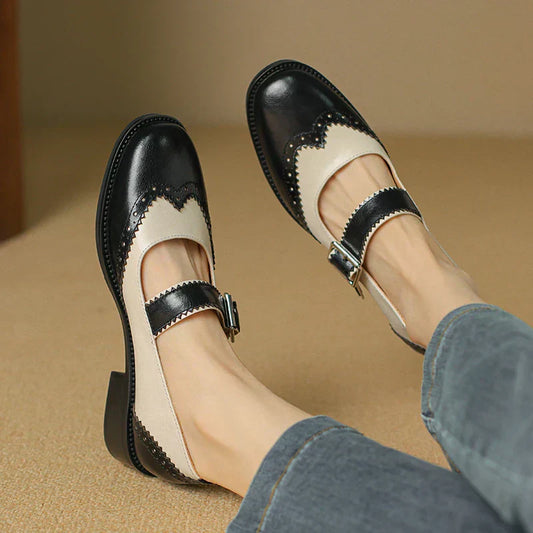 MODEGEIST Damen Mary-Jane-Schuhe Zweifarbig Leder