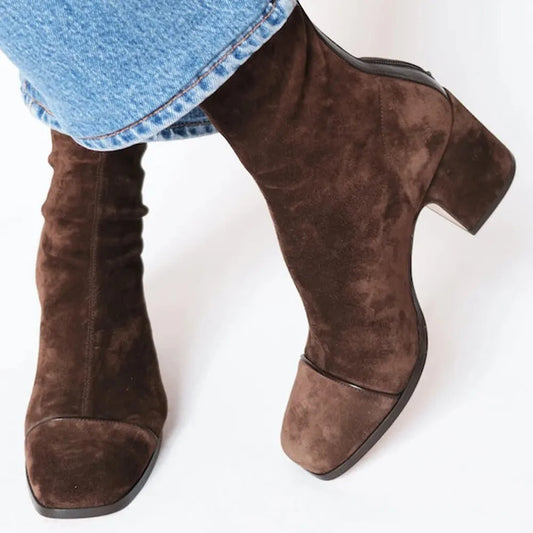MODEGEIST Damen Ankle Boots Quadratische Spitze Blockabsatz