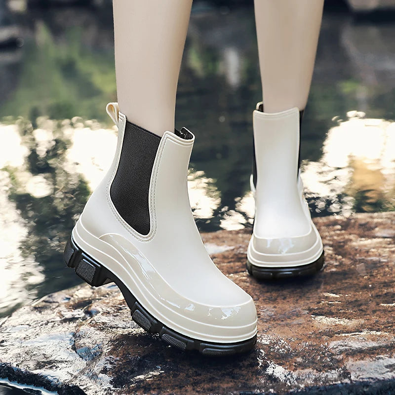 ModeGeist | Kurze Gummistiefel – Wasserdicht – Slip-On – Elastische Einsätze – Grip-Sohle