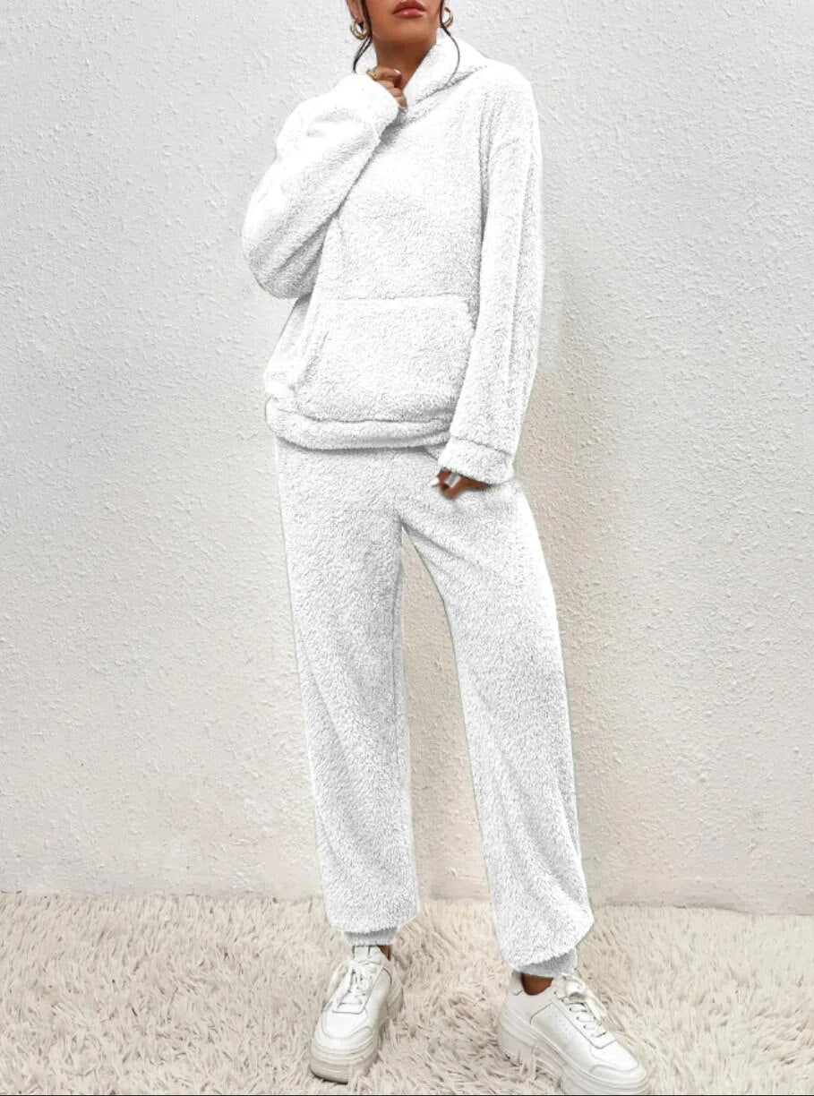 Bequemer Teddy-Hausanzug mit Kapuze für Damen von Fudus