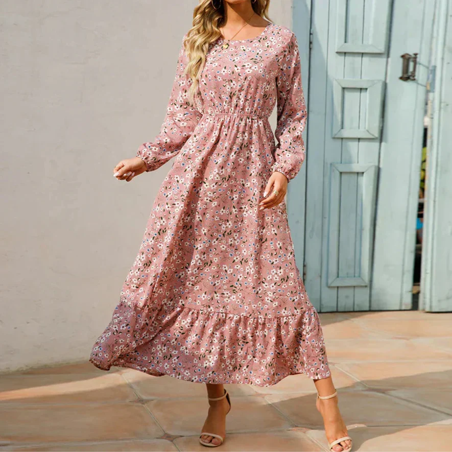 MODEGEIST Damen Maxi-Kleid Blumenmuster Verstellbare Träger Sommerkleid Fließend