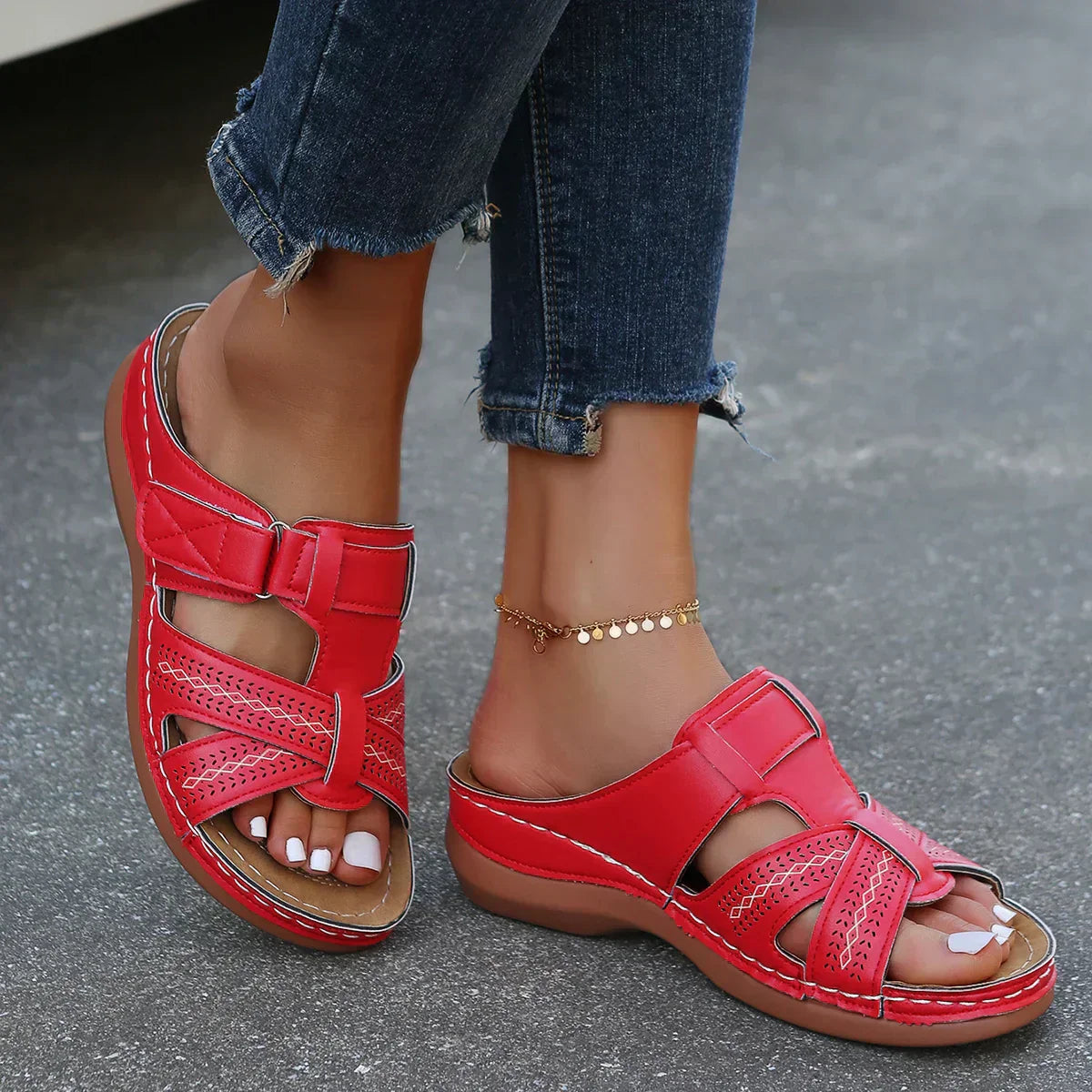 MODEGEIST Damen Keilabsatz-Sandalen Gepolstert Verstellbare Riemen Fußbett