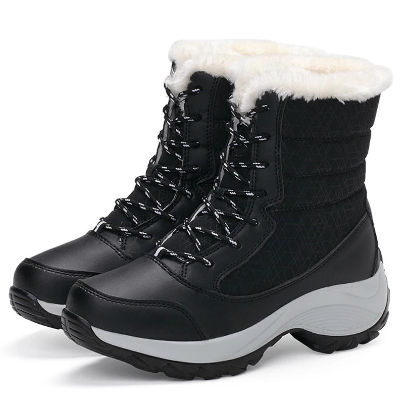 ModeGeist | Schneestiefel – Mitten-Wade – Kunstfell Gefüttert – Schnürsenkel – Plattformsohle – Wasserabweisend
