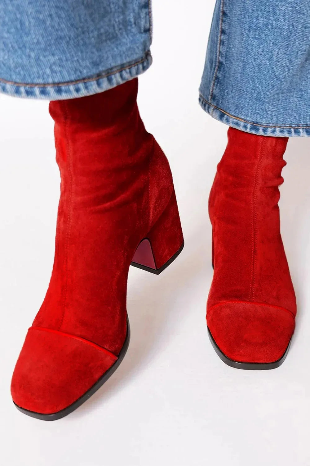 MODEGEIST Damen Ankle Boots Quadratische Spitze Blockabsatz