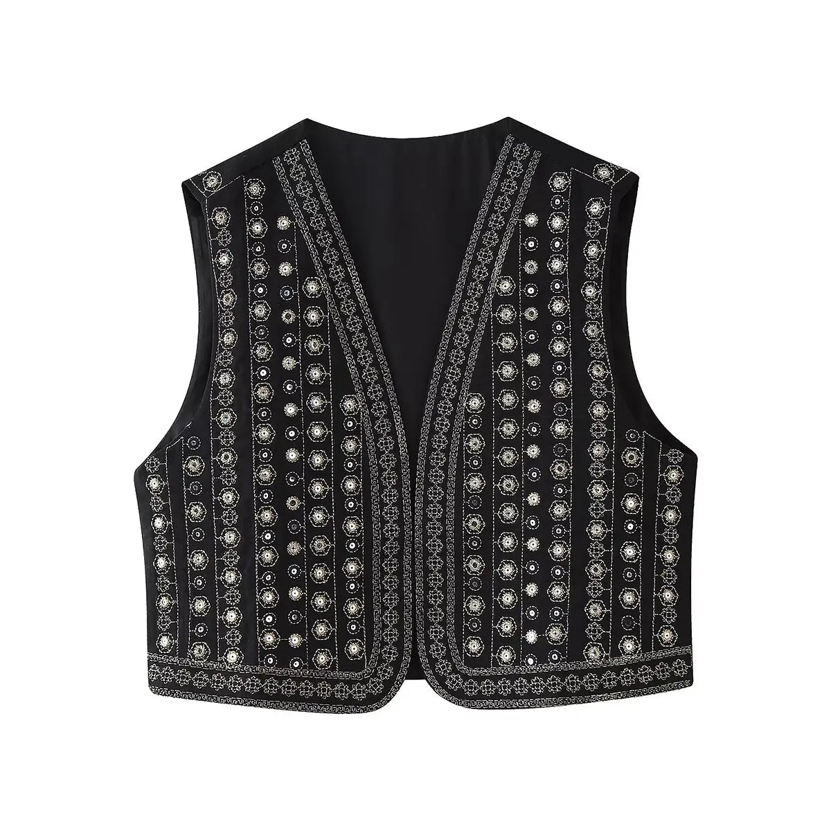 MODEGEIST Damen Boho-Weste Pailletten-Muster Schwarz Polyester