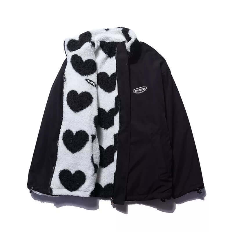 ModeGeist | Wendbarer Herz-Druckmantel mit plüschigem Fleece-Futter