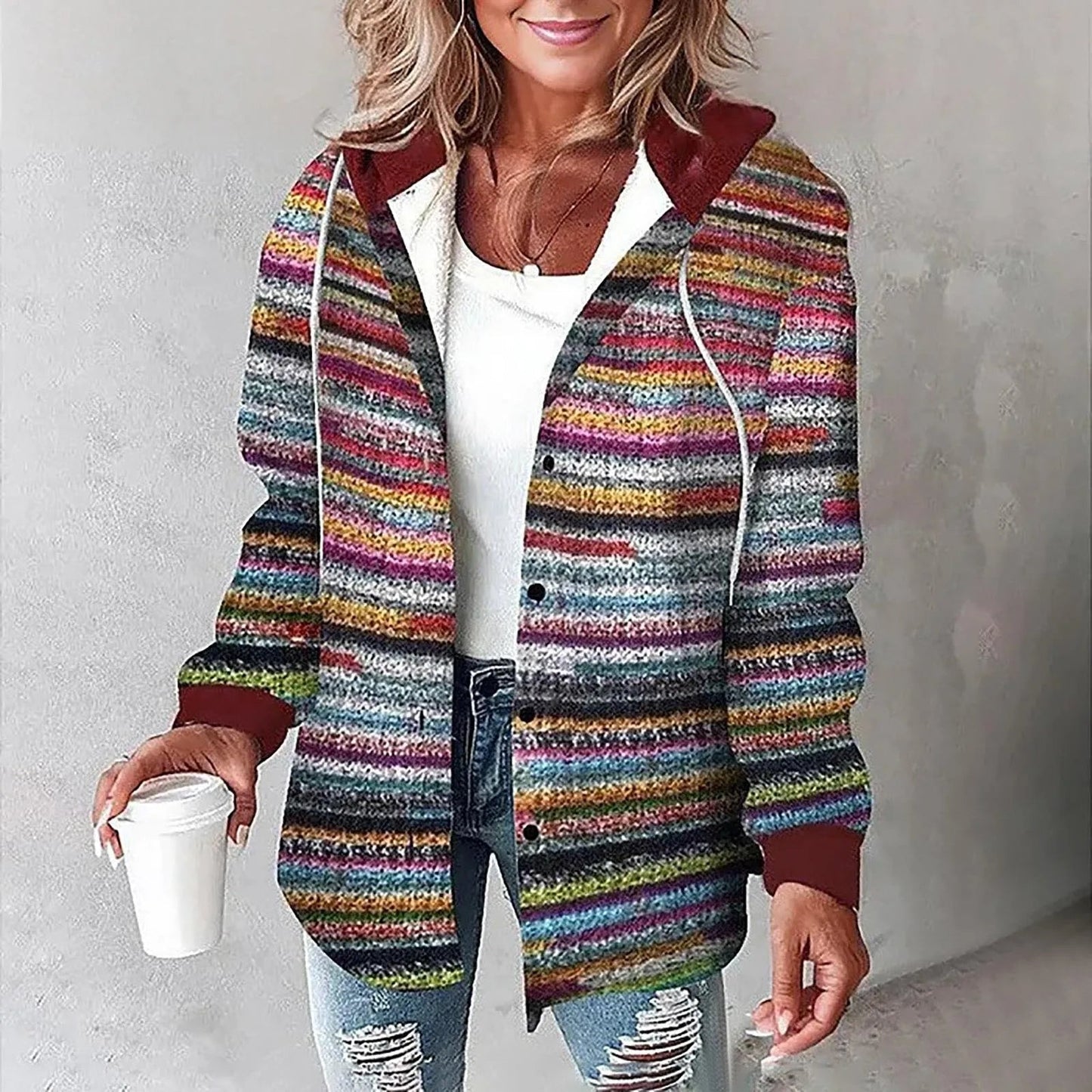 MODEGEIST Damen Karo Cardigan Gefüttert Weich Gemütliche Passform Herbst