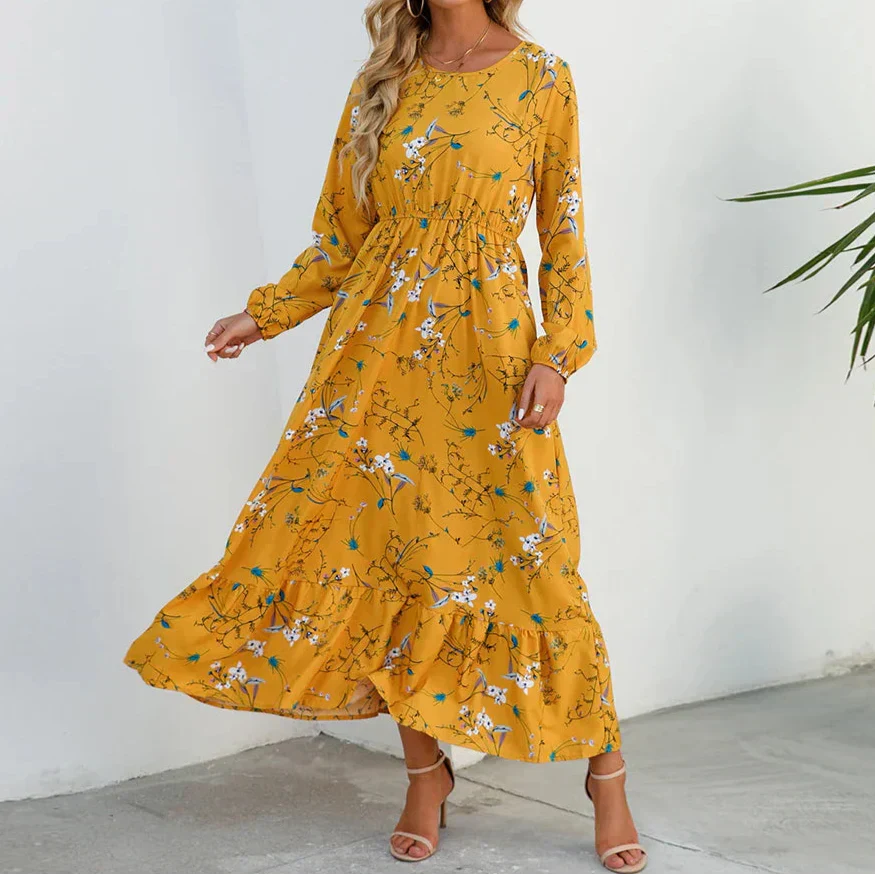 MODEGEIST Damen Maxi-Kleid Blumenmuster Verstellbare Träger Sommerkleid Fließend