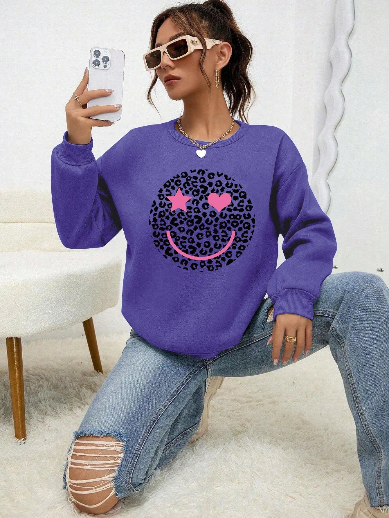 ModeGeist | Lässiges Sweatshirt mit Leopardenmotiv Baumwollmischung Trendy und Komfortabel