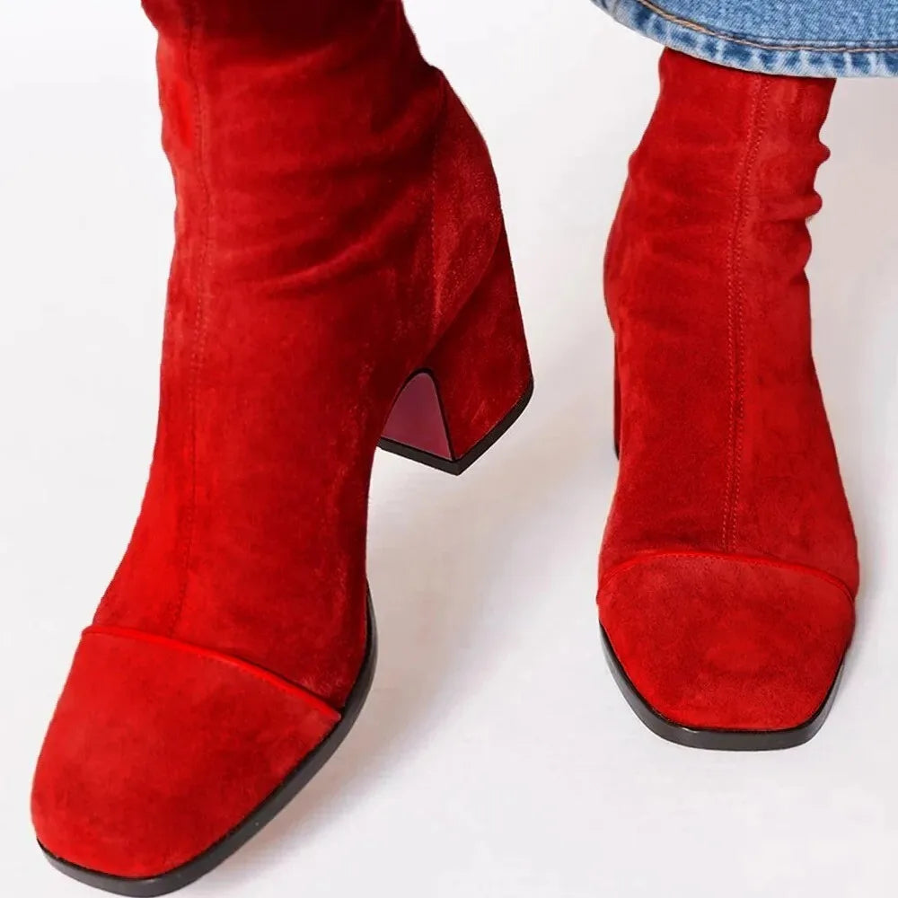 MODEGEIST Damen Stiefeletten Eckige Spitze Absatz Vielseitig