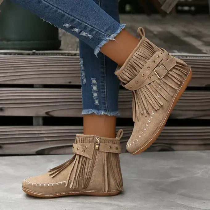 ModeGeist | Runde Zehen Reißverschluss Schnalle Winterstiefel
