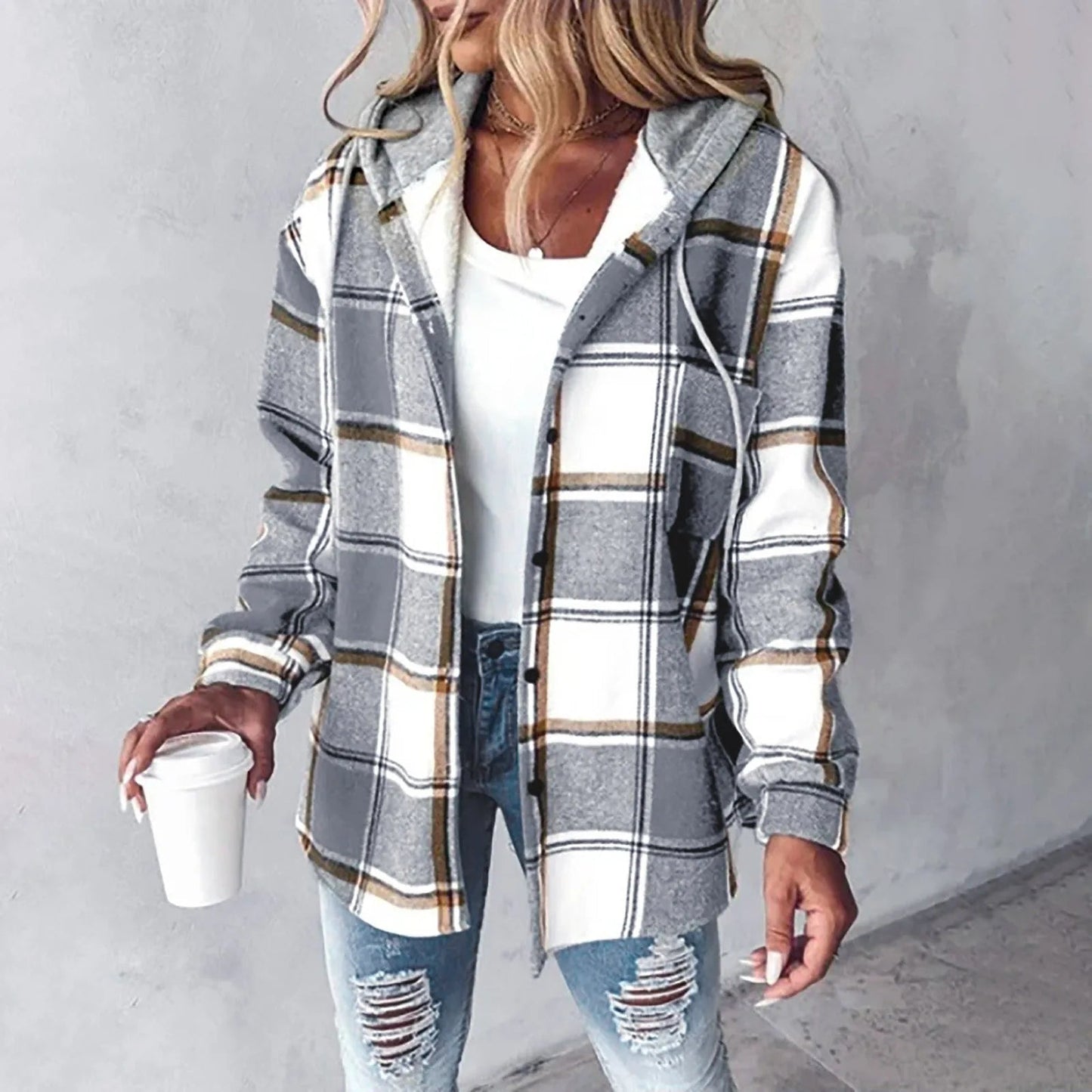 MODEGEIST Damen Karo Cardigan Gefüttert Weich Gemütliche Passform Herbst