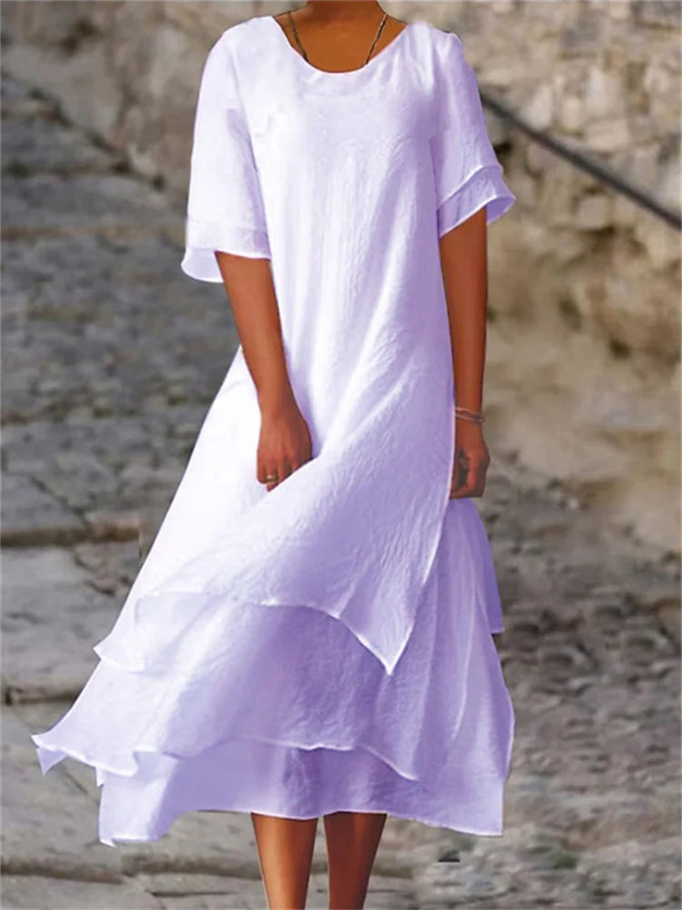 Kurzärmliges Kleid mit Schlitz, doppeltem Design und Rundhals-Ausschnitt (Julia)
