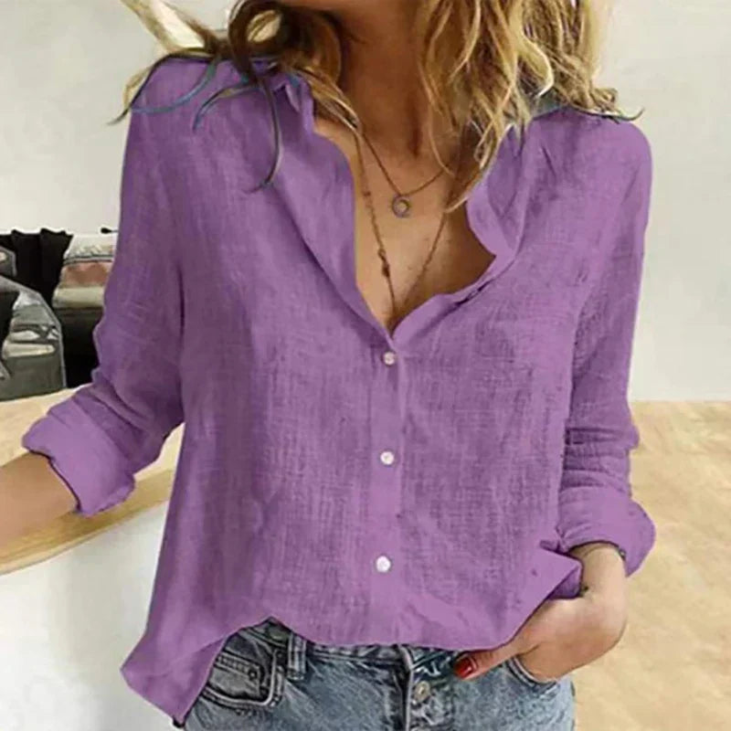 Baumwoll-Leinen Langarmshirt Maelyn: elegant und lässig für Damen