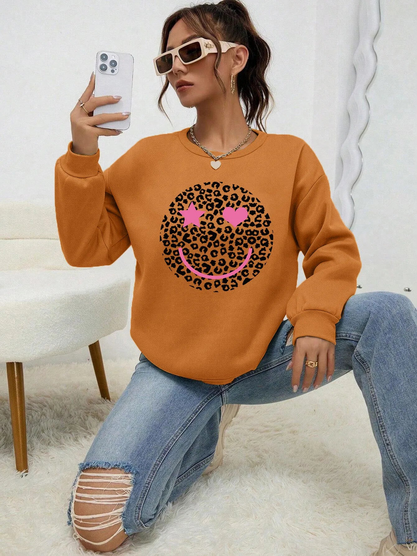 ModeGeist | Lässiges Sweatshirt mit Leopardenmotiv Baumwollmischung Trendy und Komfortabel
