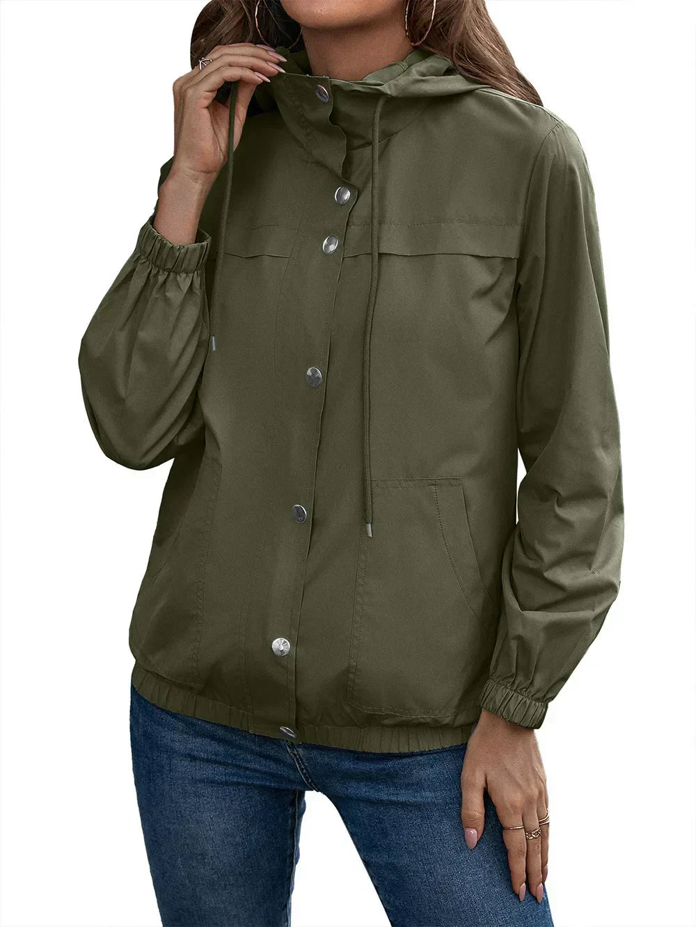 ModeGeist | Damen Kapuze Wasserdichter Trenchcoat Langarm