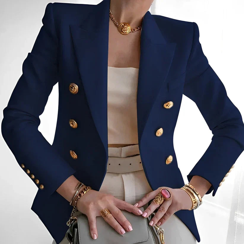 MODEGEIST Damen Blazer Zweireihig Goldknöpfe Tailliert