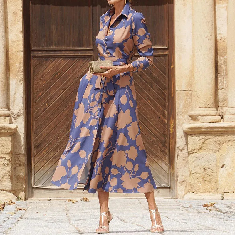 MODEGEIST Damen Midi-Kleid Langarm drapiert Spitzendetail fließend elegant