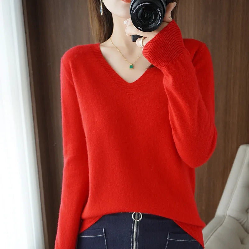 ModeGeist | Pullover - Bequemer V-Ausschnitt Pullover