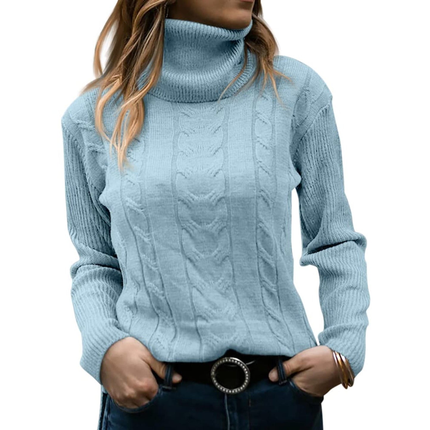 Damen-Rollkragenpullover in Zopfmuster