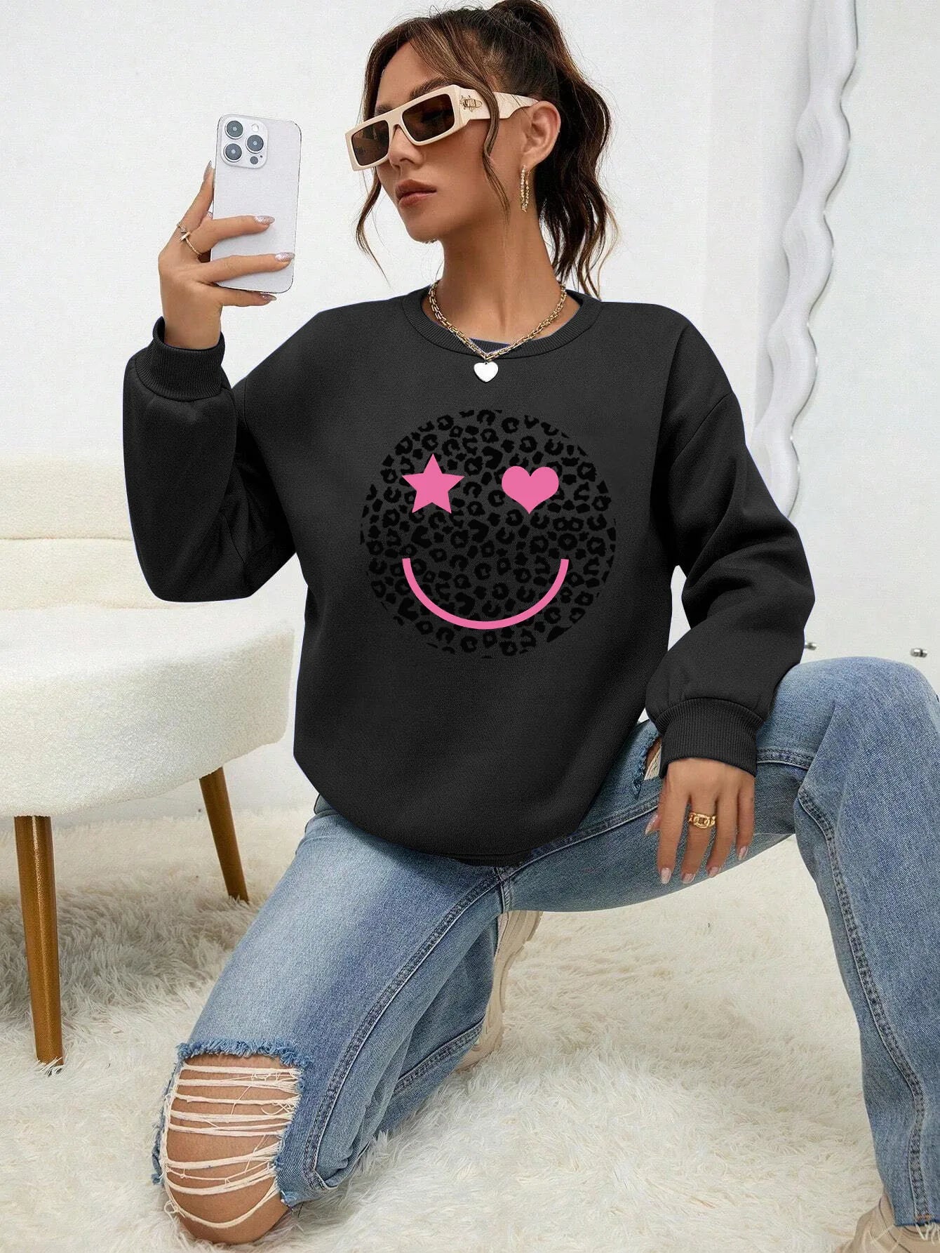 ModeGeist | Lässiges Sweatshirt mit Leopardenmotiv Baumwollmischung Trendy und Komfortabel