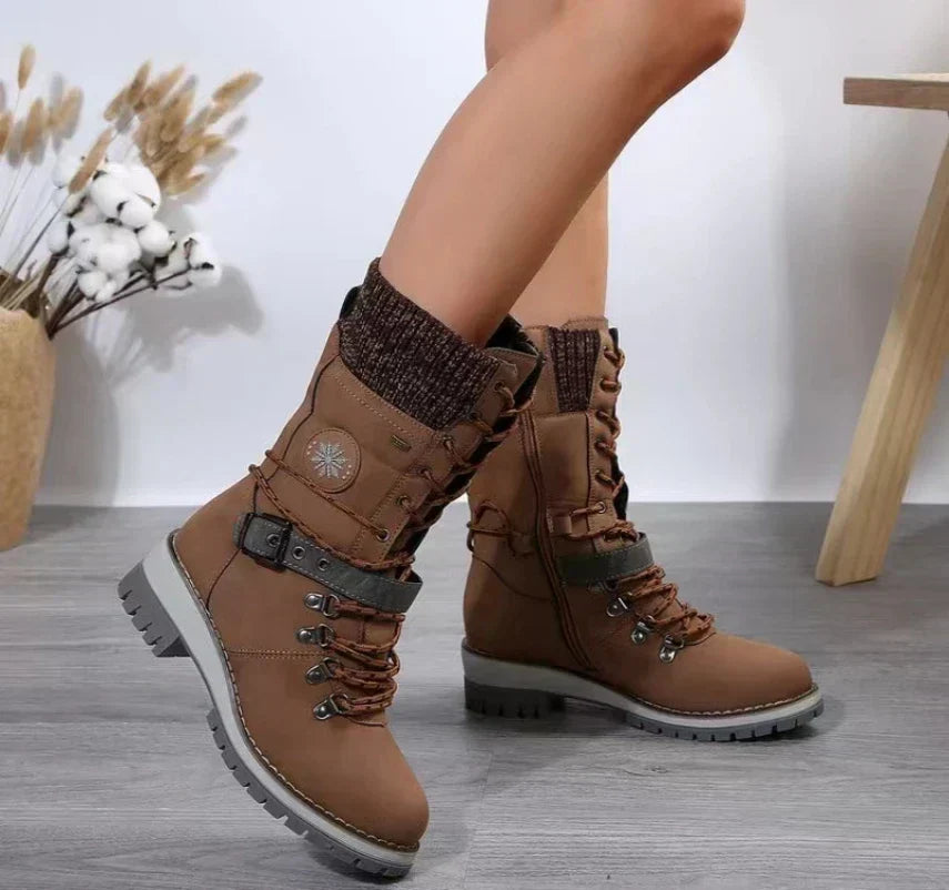 ModeGeist | Schnürstiefel mit Schnallenriemen und Warmem Futter