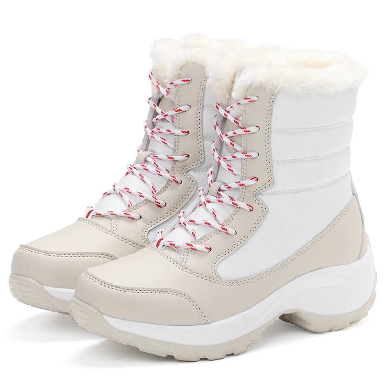 ModeGeist | Schneestiefel – Mitten-Wade – Kunstfell Gefüttert – Schnürsenkel – Plattformsohle – Wasserabweisend