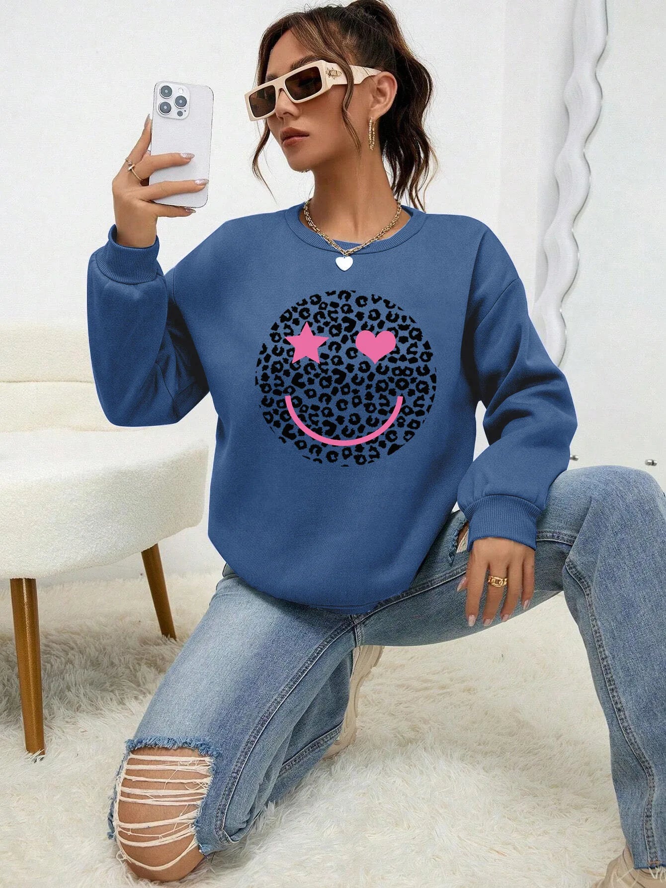 ModeGeist | Lässiges Sweatshirt mit Leopardenmotiv Baumwollmischung Trendy und Komfortabel
