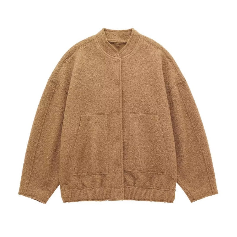 ModeGeist | Damen Oversized Jacke Top Coat Lange Ärmel mit Versteckten Knöpfen