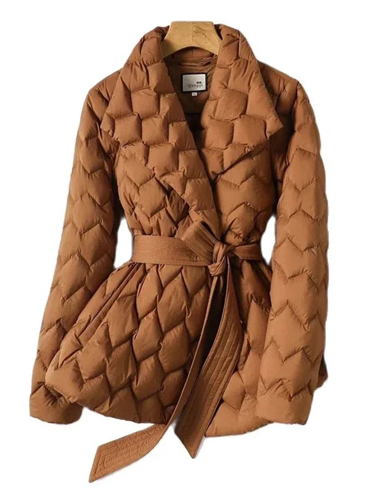 ModeGeist | Damen Gesteppte Jacke Mit Karomuster Und Gürtel