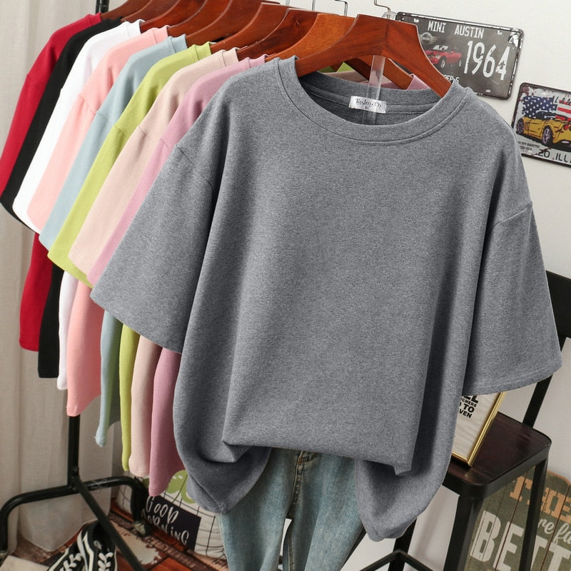 ModeGeist | Oversized Baumwoll-Basic-T-Shirt für Damen