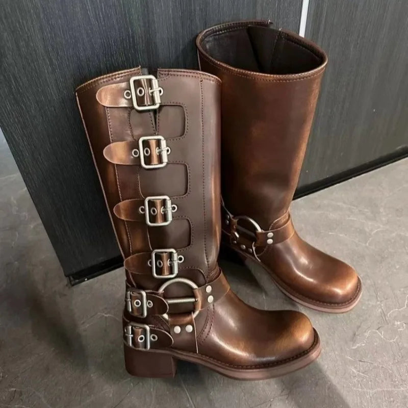 ModeGeist | Ritterstiefel Retro Western Hohe Rohr Freizeitstiefel
