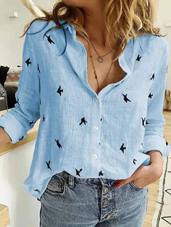 Stilvolles, lässiges Damen-Baumwoll-Leinen Langarmshirt von Fudus