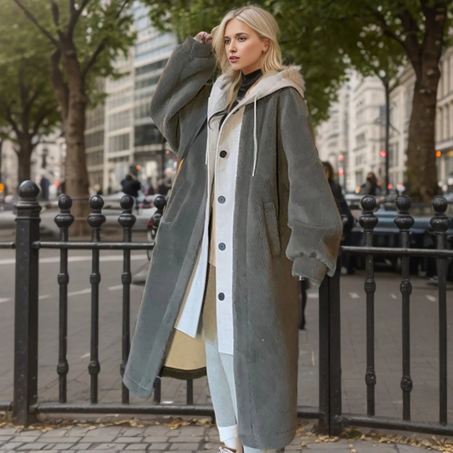ModeGeist | Lange Hoodie-jacke Teddy-material Warm und Trendy