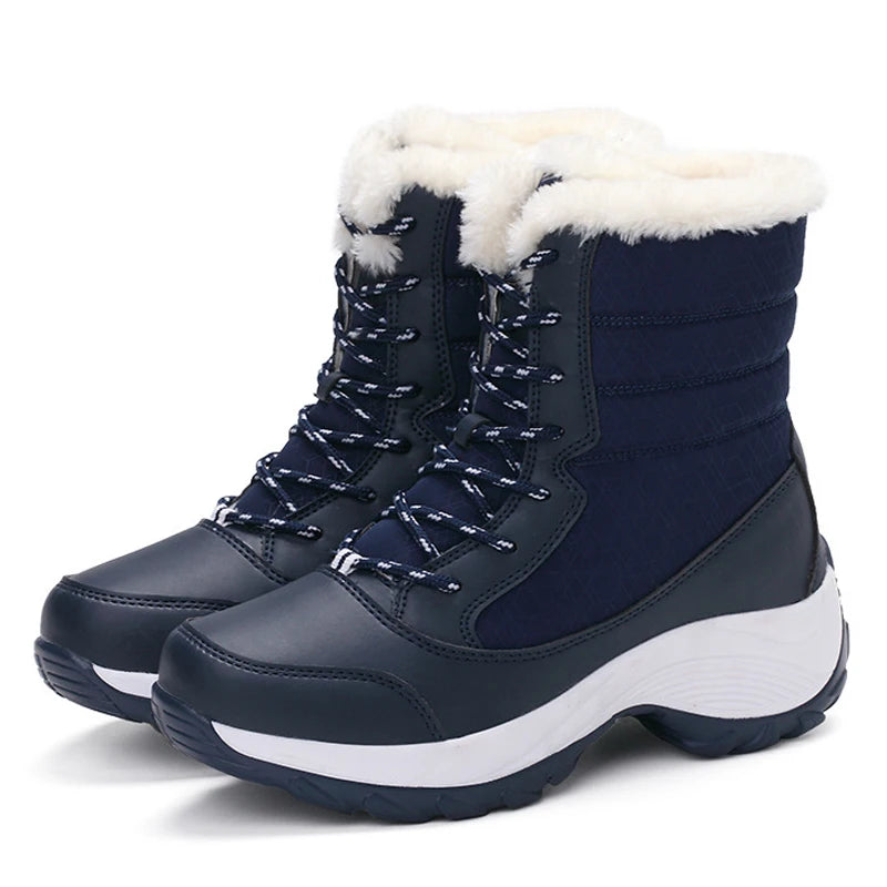 ModeGeist | Schneestiefel – Mitten-Wade – Kunstfell Gefüttert – Schnürsenkel – Plattformsohle – Wasserabweisend