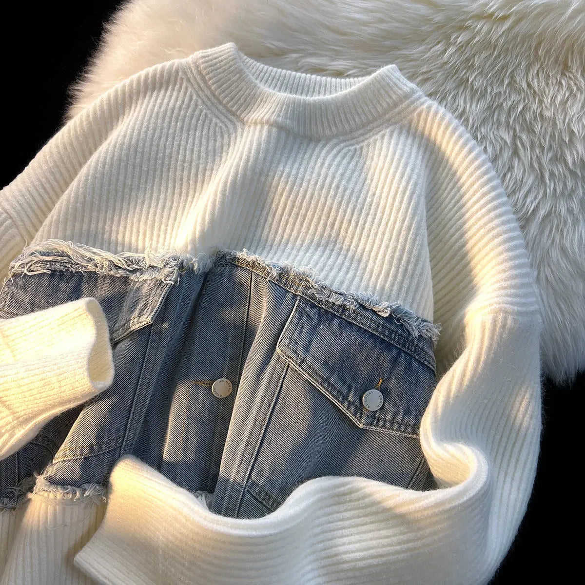 ModeGeist | Denim Patchwork Pullover