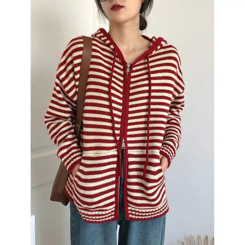 ModeGeist | Gestreifter Kapuzenpullover Pullover