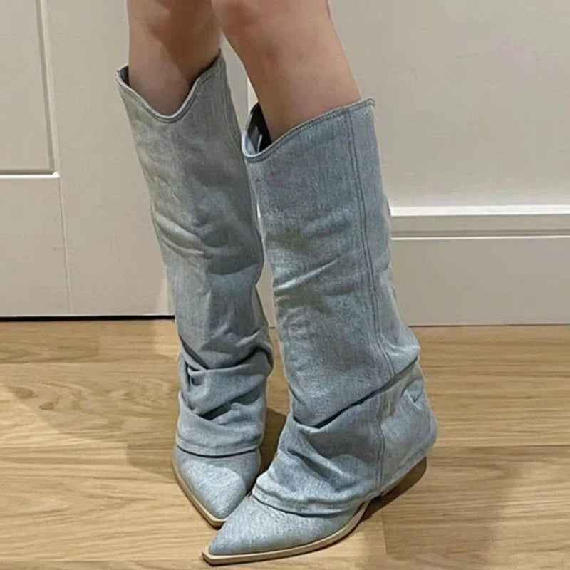 ModeGeist | Denim Knie Stiefel