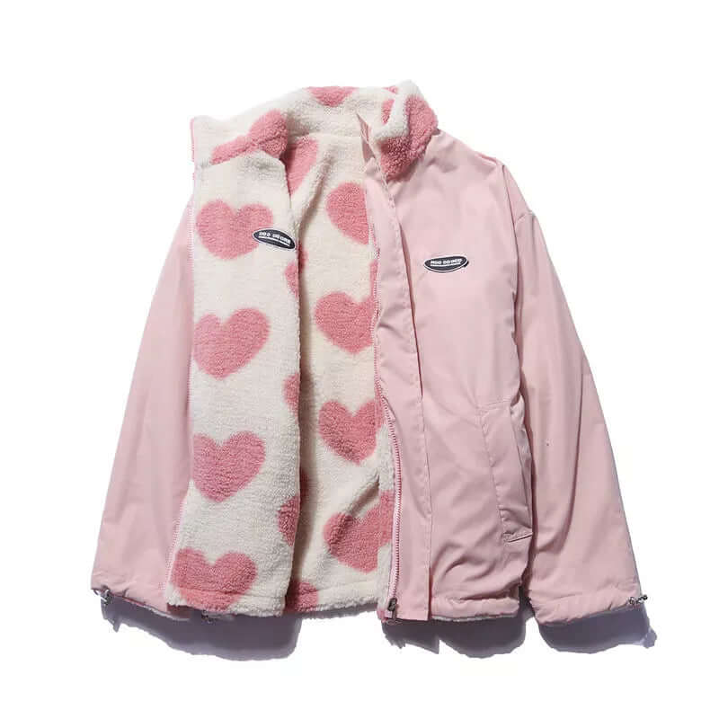 ModeGeist | Wendbarer Herz-Druckmantel mit plüschigem Fleece-Futter