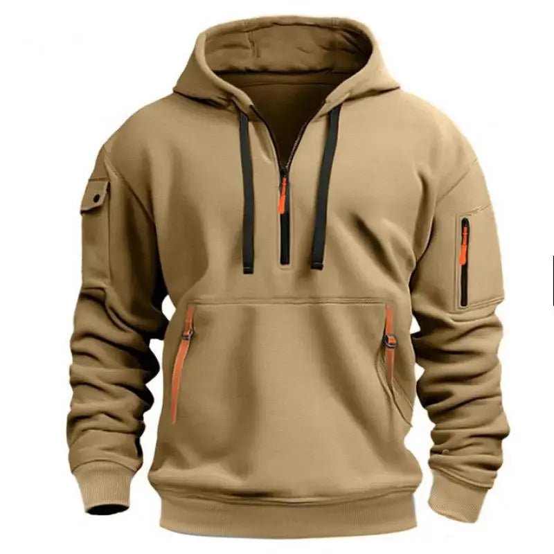 Fudus Kapuzenpullover mit langem Arm, Halb-Reißverschluss und Taschen
