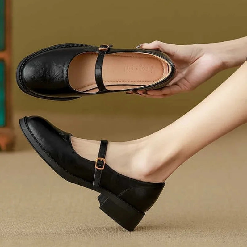 MODEGEIST Damen Mary Jane Schuhe Blockabsatz Riemchen Schwarz