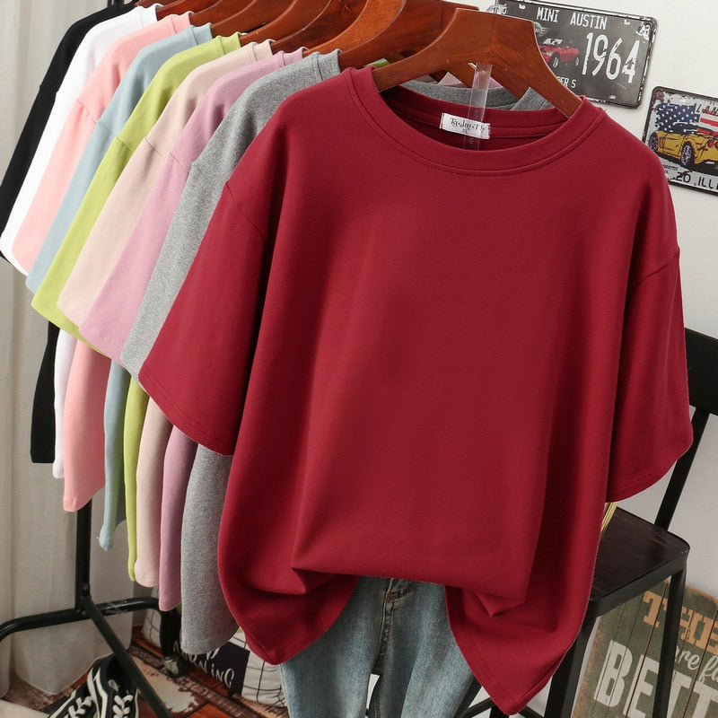 ModeGeist | Oversized Baumwoll-Basic-T-Shirt für Damen