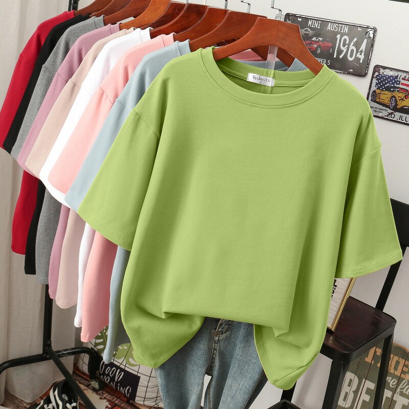 ModeGeist | Oversized Baumwoll-Basic-T-Shirt für Damen