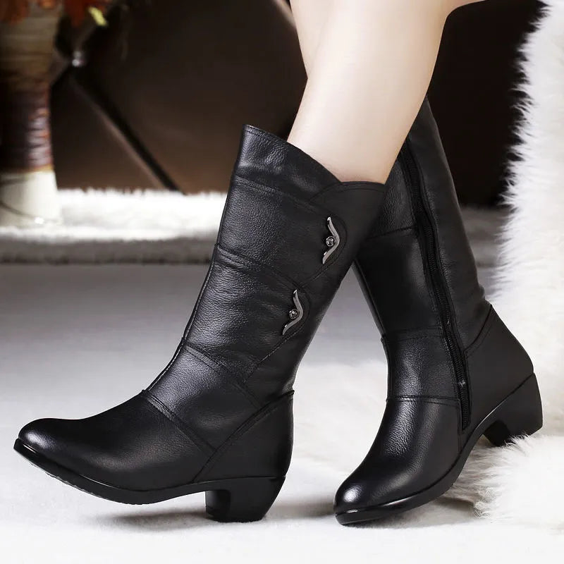 MODEGEIST Damen Kniehoge Stiefel stabile Sohle elegant