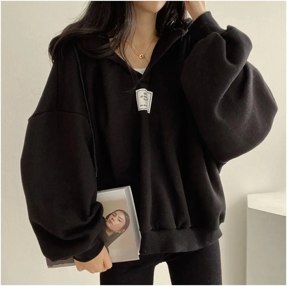 Großer Kapuzenpullover mit V-Ausschnitt für Damen von Fudus